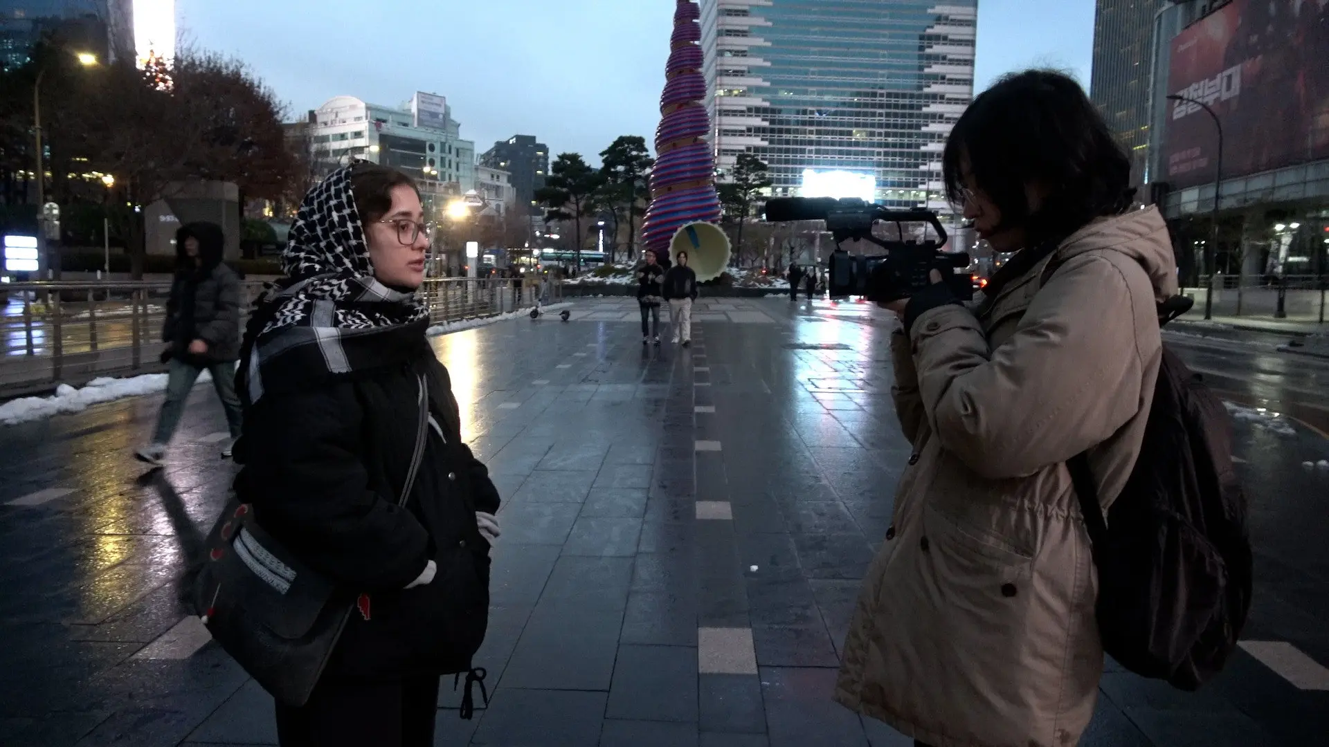 Two Cameras for Palestine backdrop