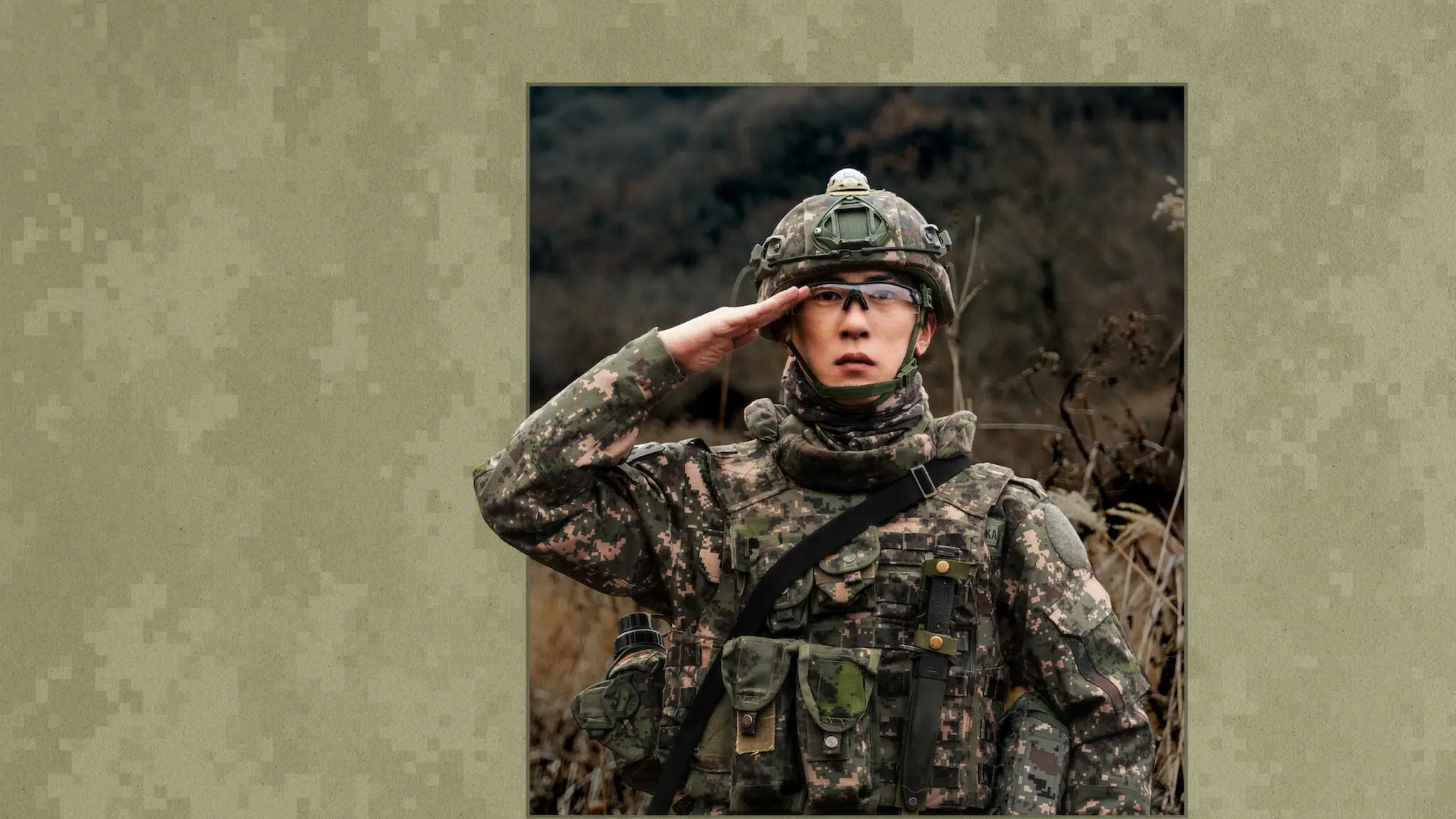 Sergeant Kim at Military backdrop