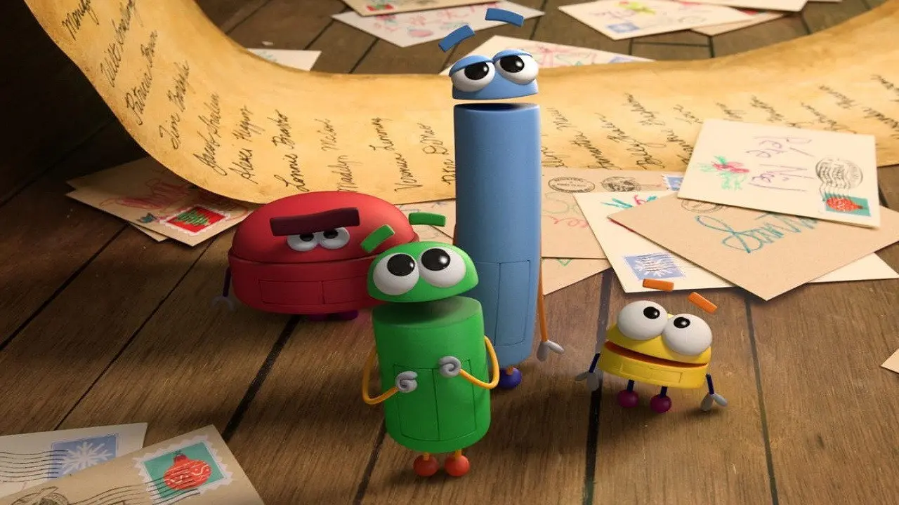 A StoryBots Christmas backdrop